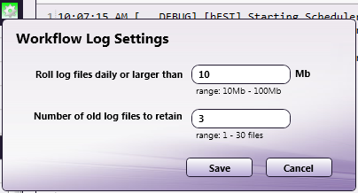 workflow log settings