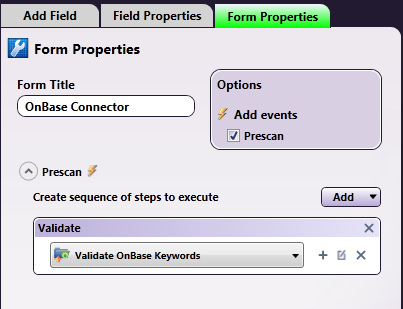 Form Properties for OnBase Connector Form