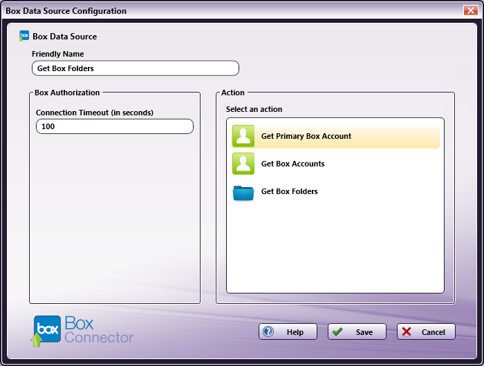 Box Data Source Configuration Window