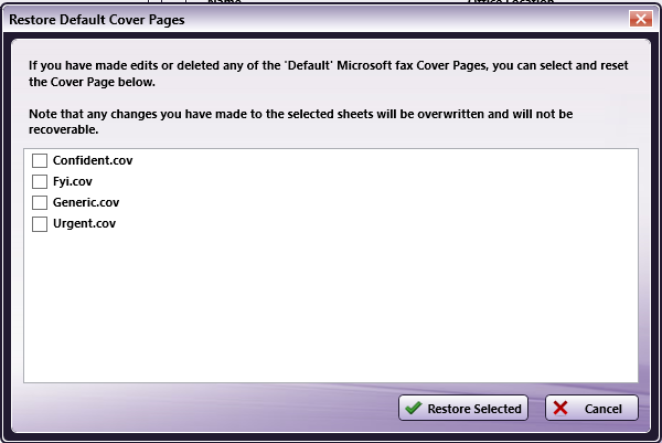 Restore Cover Page Defaults