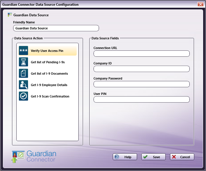 Guardian Data Source Configuration Window