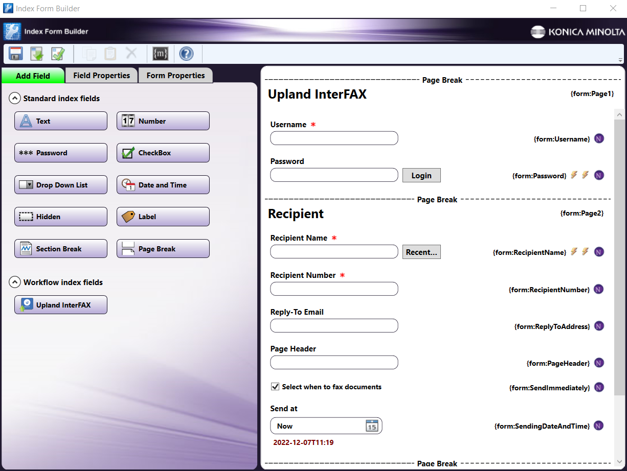 InterFAX Index Form Setup