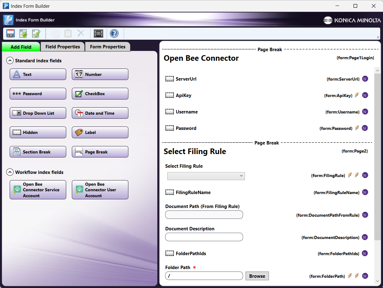 Open Bee Index Form Setup