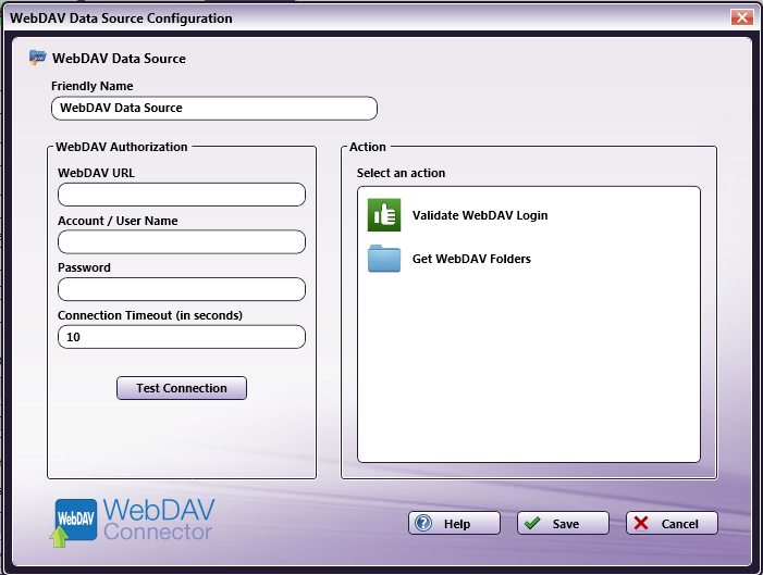 WebDAV Data Source Configuration Window