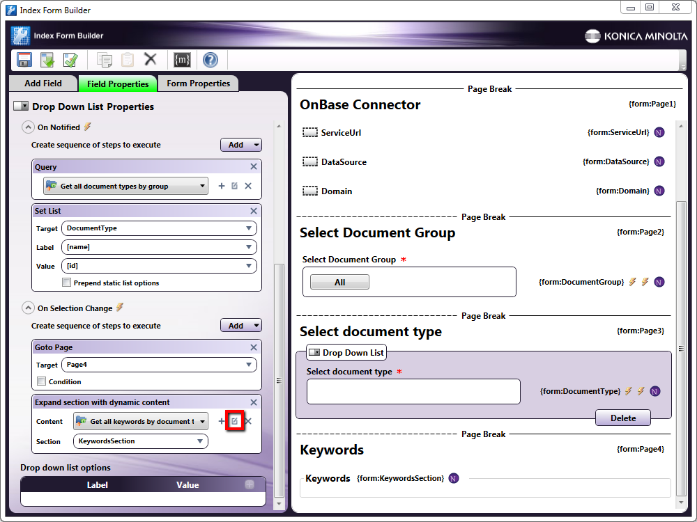 OnBase インデックスフォーム