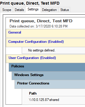 GPO configuration for shared printer deployment