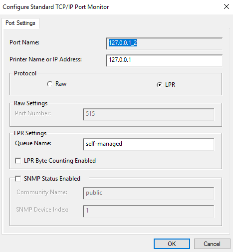 Print port configuration for personal shared queues