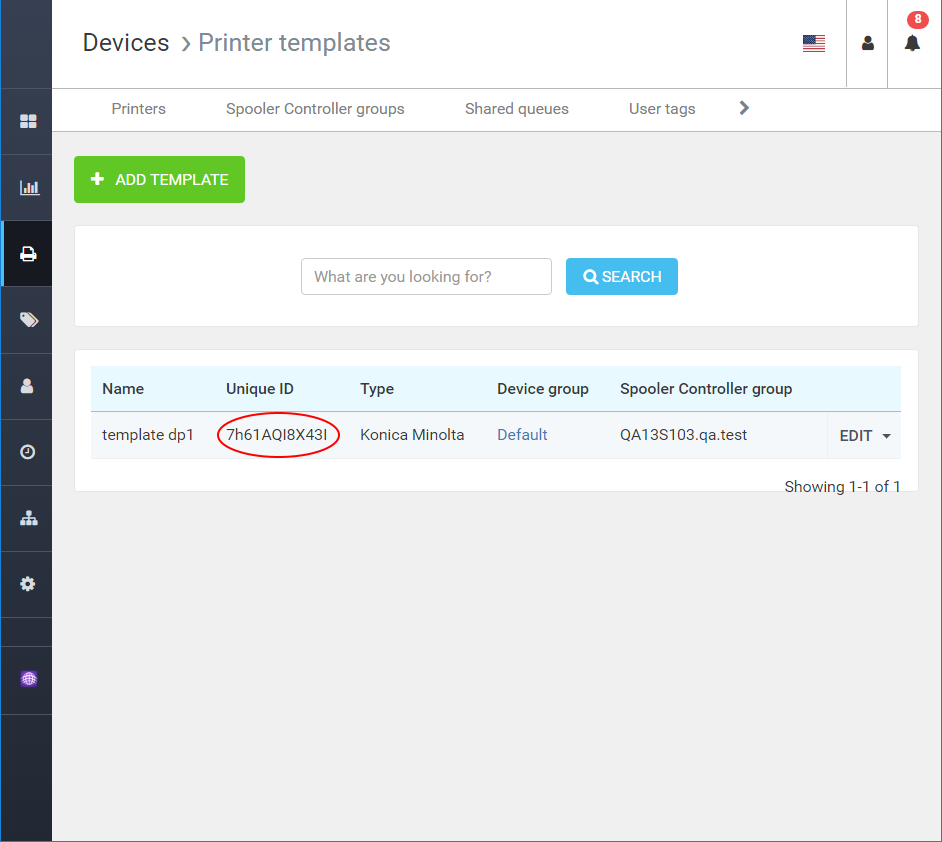 Snippet showing device template